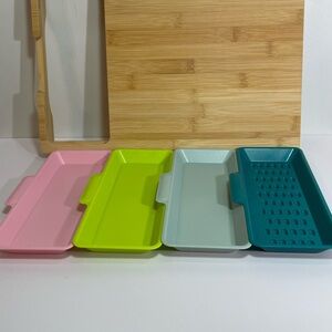 Crofton Bamboo Chopping Block With 4 Removable Prep Trays - Unused 16.5x11x1.75